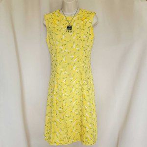 Vintage Margo Barry Yellow Linen Dress with Embroidered Flowers